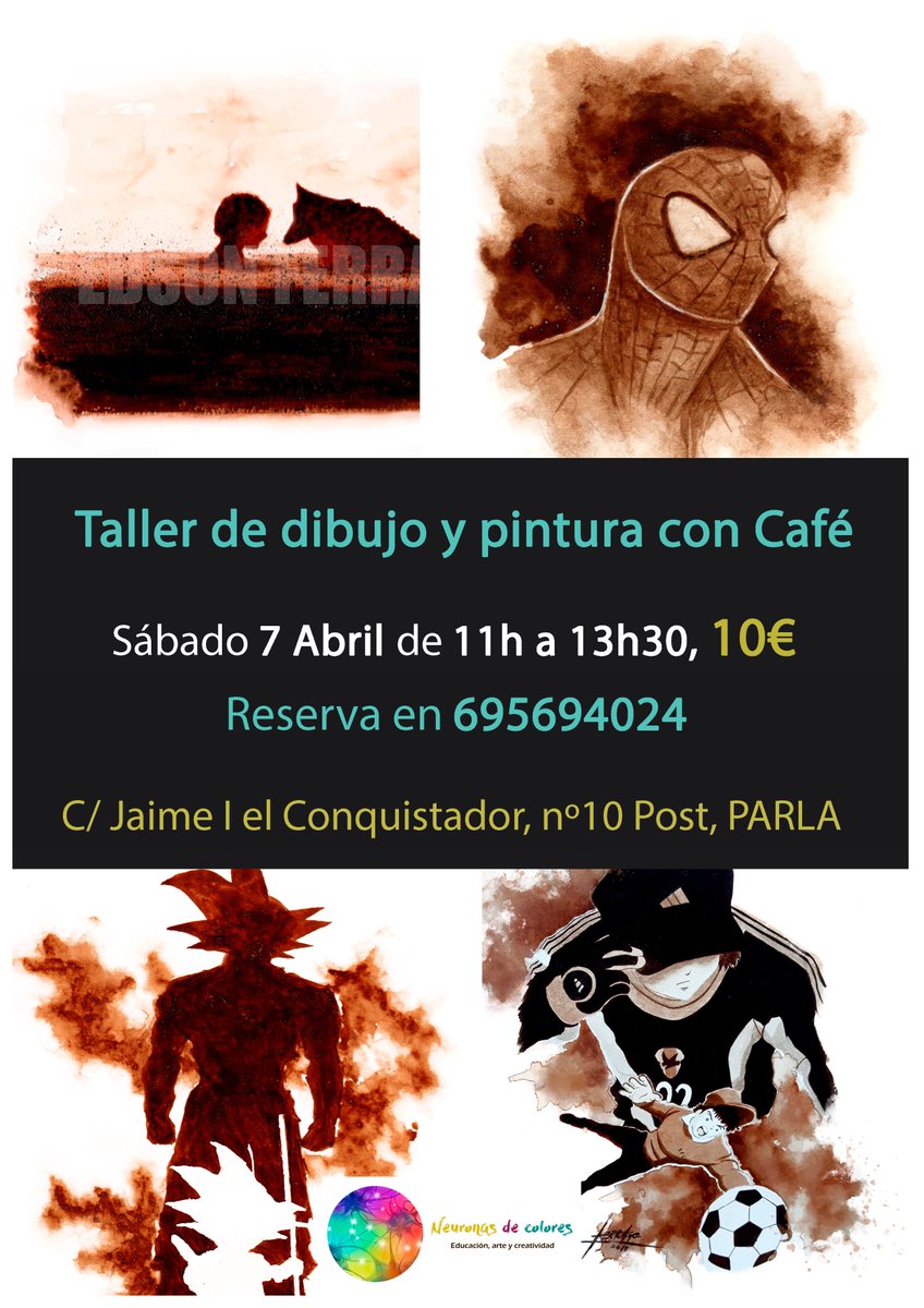neuronascolores's tweet photo. Hemos diseñado otro taller de pintura con café. esta vez, tirado de precio, 10€ con todo el material incluido, y como siempre plazas muy limitadas.
Ven a aprender y descubrir los secretos del dibujo con café.
Un taller para adultos y niños, padres e hij@s.
#parla #madrid https://t.co/5HTLRenIoq