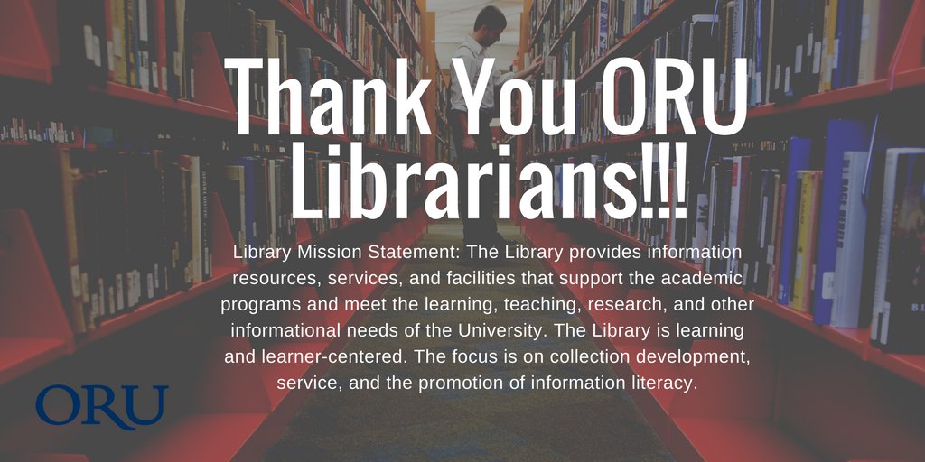 OralRobertsU's tweet photo. Celebrating ORU’s knowledge nucleus—the @ORULibrary—and those who manage all that brain power!!! Thank you to ORU’s dedicated library staff on National #SchoolLibrarianDay. https://t.co/GwaQFWAgo7 https://t.co/gagquA3wo2