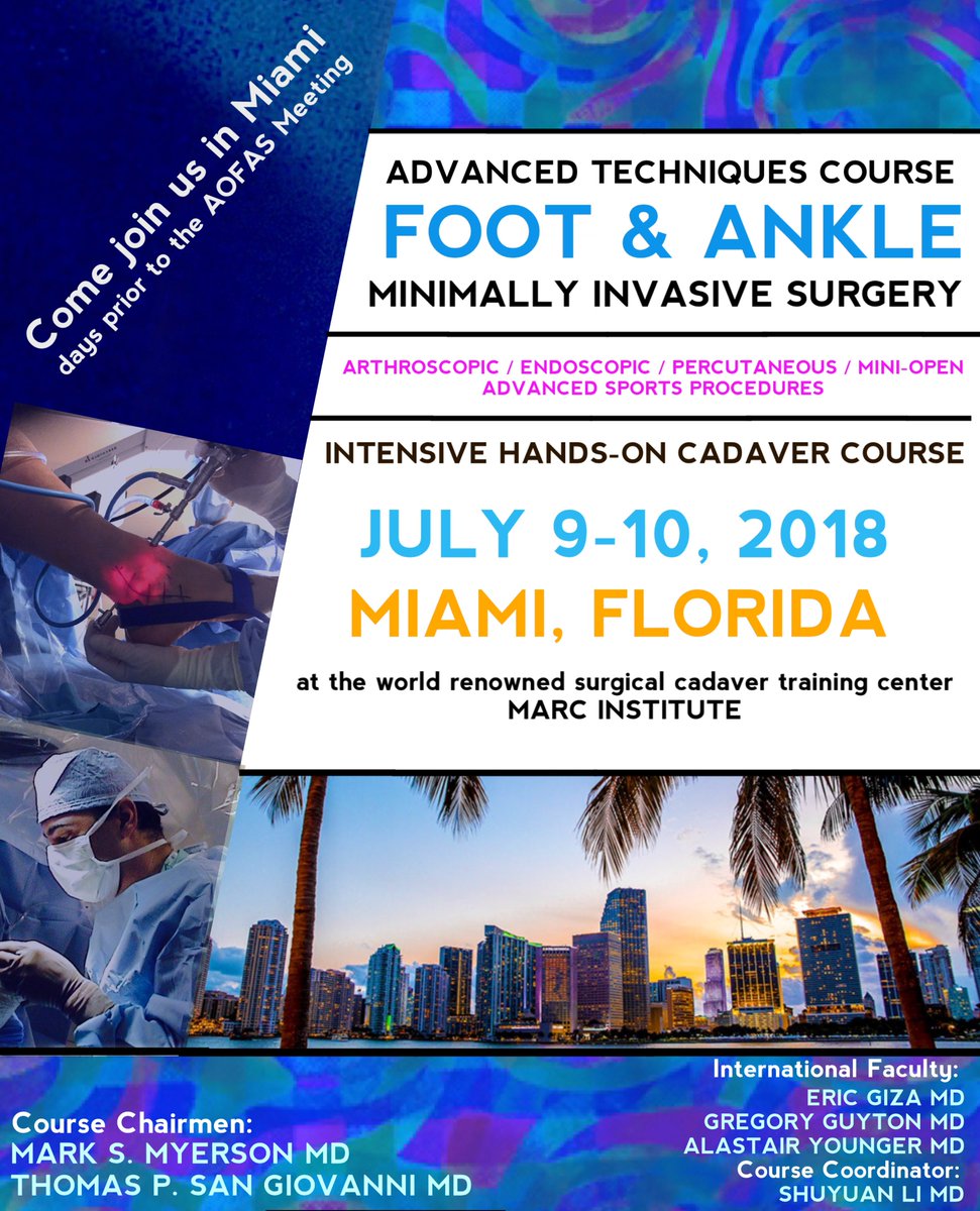 MARC_Institute's tweet photo. Join us July 9th &amp; 10th for an Advanced Techniques Course on Minimally Invasive Foot and Ankle #Surgery!

#medicaltraining #MarcInstitute #MiamiAnatomicalResearchCenter #MedicalCourse #FootSurgery #AnkleSurgery #MinimallyInvasiveSurgery https://t.co/qOC67YXwjD