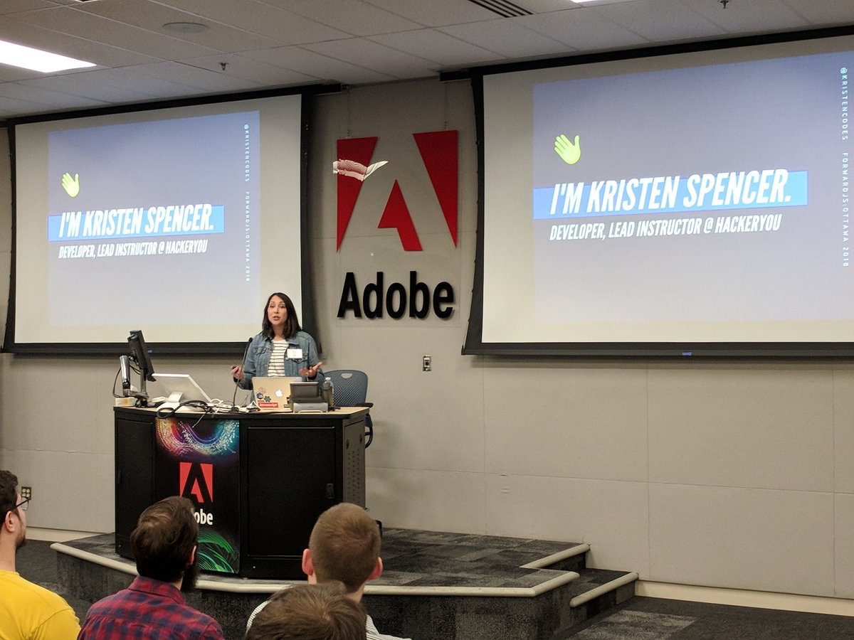 junocollege's tweet image. Kristen speaking on &quot;How to Train Your Junior Dev&quot; at #forwardJS!  Her slides: bit.ly/2GBuEKp 👏👏👏
