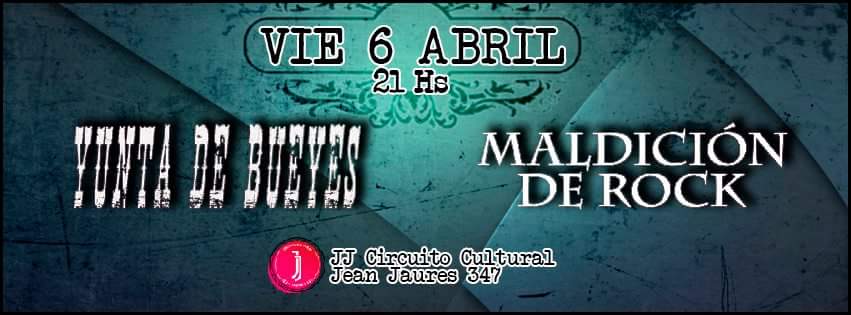 maldicionderock's tweet photo. Abrimos el año este 6 de abril, de nuevo en JJ Circuito Cultural, al lado de los amigos de Yunta de Bueyes!!! Los esperamos a todos a partir de las 21 horas 🎸🎸🍻 https://t.co/Pz4gjNZESf