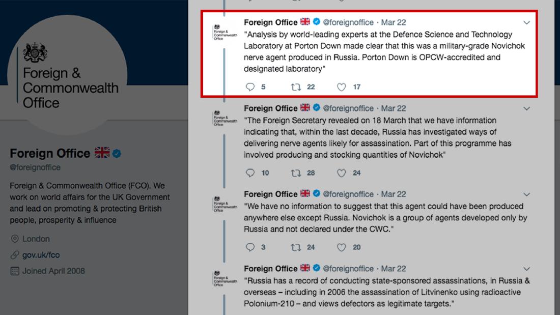 CNNPolitics's tweet photo. The UK government deletes a tweet about the poisoning of a former Russian spy https://t.co/KaIsNkqF73 https://t.co/eYQtibH7w5