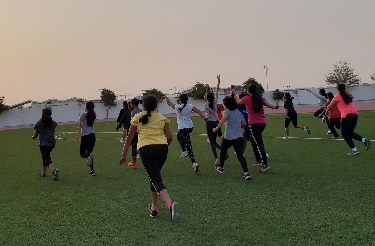 #Day3 Today's routine had us jumping across the field, flinging our arms in the air! What a fun way to loosen up those stiff muscles!! #DofEBronzetrek Morning practise <a href="/KNargish/">Nargish Khambatta</a> <a href="/DxbModern/">GEMS Modern Academy</a> <a href="/AvinashSurve20/">Avinash Surve</a> <a href="/TraffordGregor1/">Trafford Gregory</a>