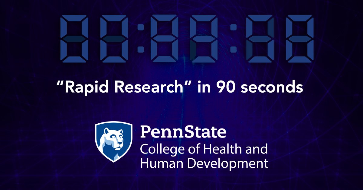 Come watch and support graduate students in the "Rapid Research" event on Wed. , 4/18 at 5p in 22 BBH Building. Presenters will have 90 seconds to describe their research -- the top 3 contestants will win a prize. <a href="/PSUresearch/">Penn State Research</a> @GradSchoolPSU #HHDResearch ow.ly/kmYd30jgZbV