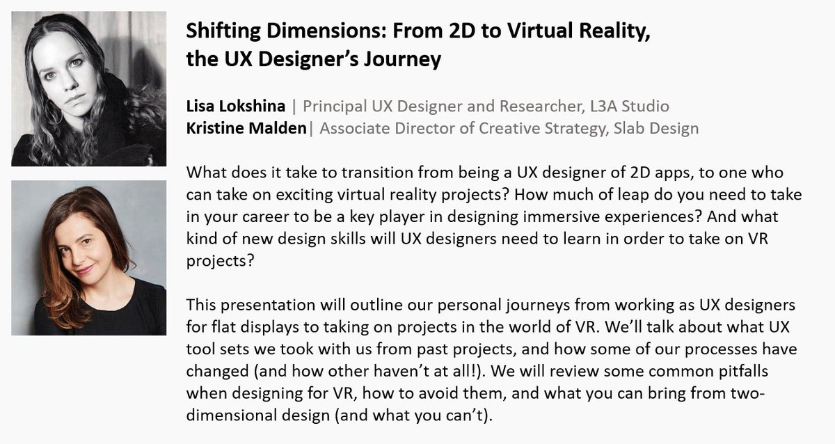infragistics's tweet photo. Lisa Lokshina & Kristine Malden are sharing their experiences on "Shifting Dimensions: From 2D to Virtual Reality, the UX Designer's Journey" at #UXify2018 in just 3 weeks! Register now: https://t.co/ZmQR5ZYCM4 https://t.co/fUalOeDKaM