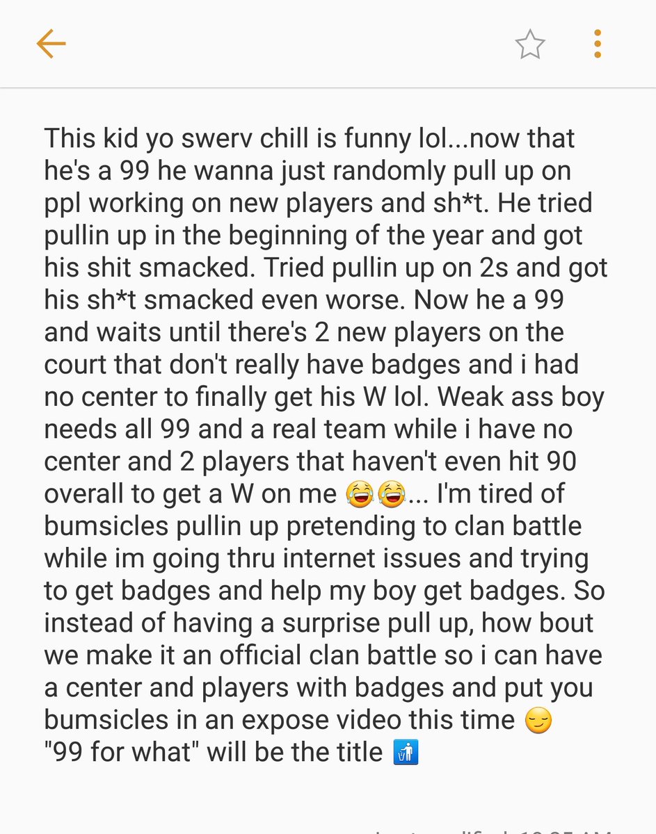 OfficialSoFly's tweet photo. My internet is some sh*t & everyone knows it but im getting tired of this kid @YoSwervChill thinking he nice now that he's a 99. The kid wasn't even in the same stratosphere as me & name couldn't even be mentioned in the same sentence as mine before that 99 lol #ExposeTime https://t.co/vpbO9VS8Q6
