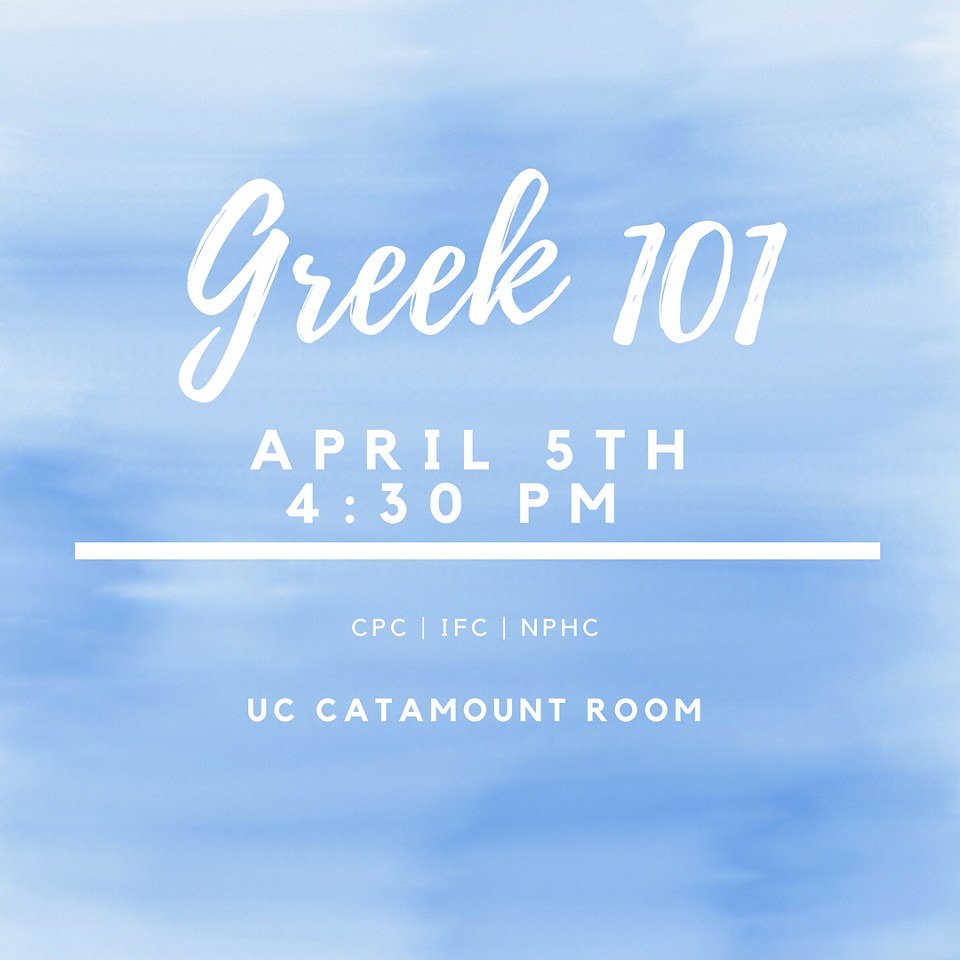Interested in Greek life? Attend tomorrow's Greek 101! This will be the last greek 101 for the semester, don't forget to attend if you haven't yet!