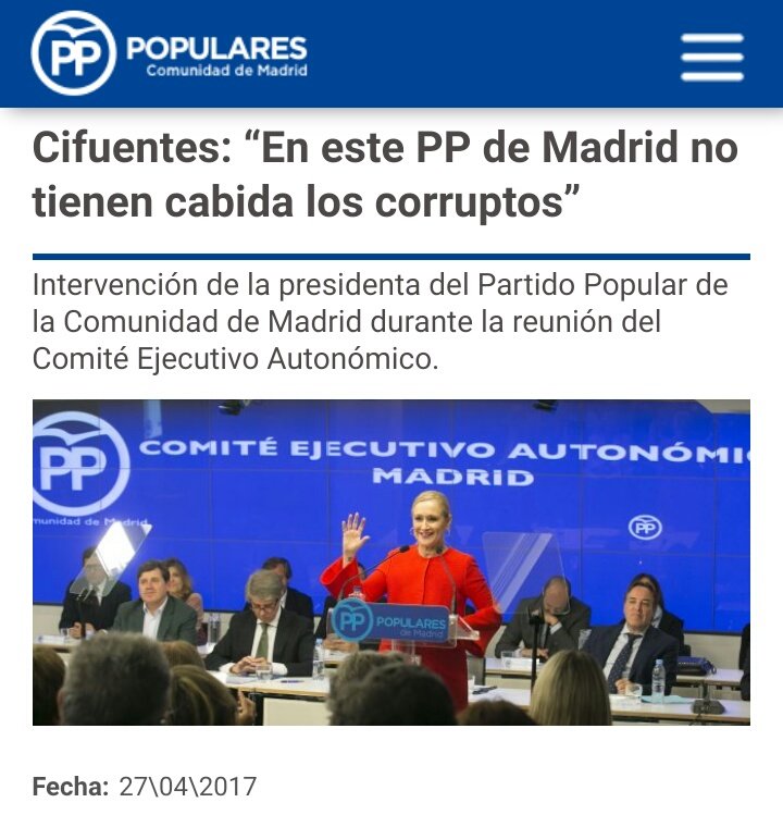 <a href="/ccifuentes/">Cristina Cifuentes</a>: "En este <a href="/ppmadrid/">PP Comunidad de Madrid</a> no tienen cabida los corruptos"
¿Las mentirosas o "las" corruptas sí que caben?
#CifuentesDimisión