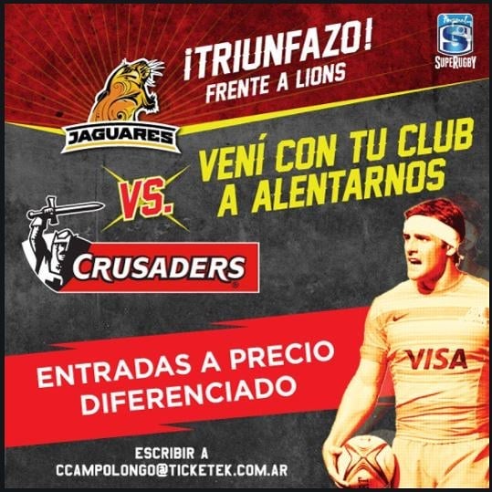 ¡Después del triunfazo frente a Lions, vení a alentarnos frente a Crusaders! 

#JAGvCRU #JugamosTodos #PersonalSuperRugby