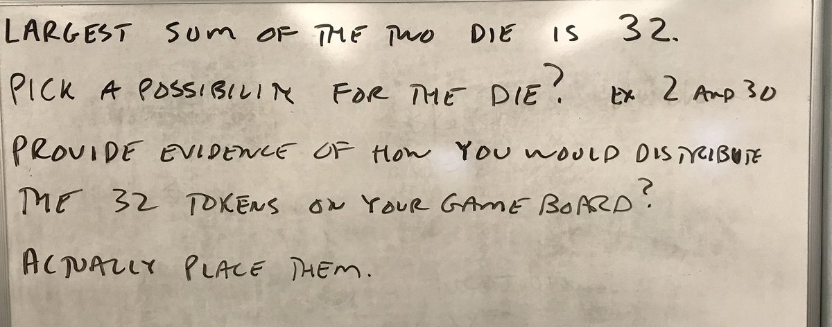 So tomorrow is here.I posed this problem to start.Here is one groups work. They picked a 15 and a 17 sided die.