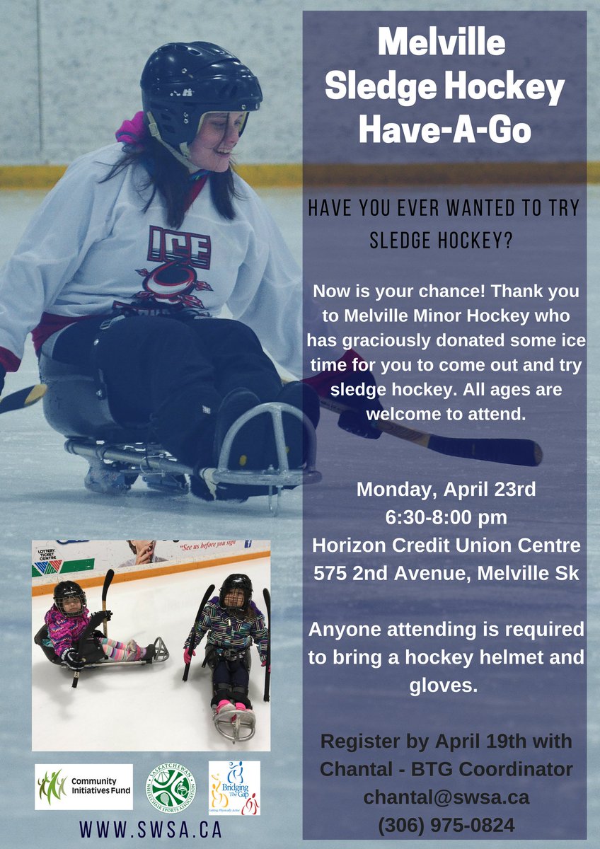 Do you know someone in the Melville area? Tag them below to let them know about our Have-A-Go Sledge Hockey!