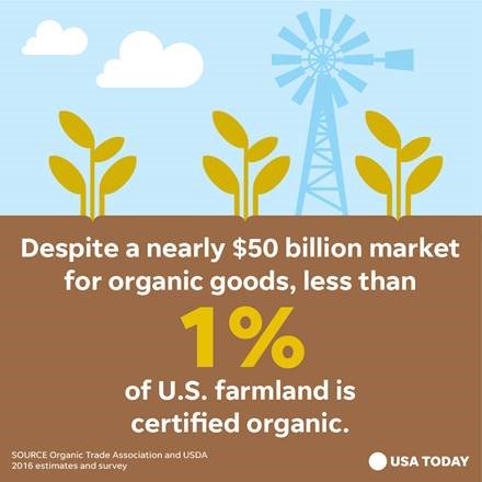 EdelmanPurpose's tweet photo. @USATODAY #snapshots shows that despite a nearly $50 billion market for organic goods, less than 1% of U.S. farmland is organic. @KashiFoods is one company trying to change that with #CertifiedTransitional. Visit https://t.co/04u7qSy6SS to learn more! #client https://t.co/ekeebIDMPx