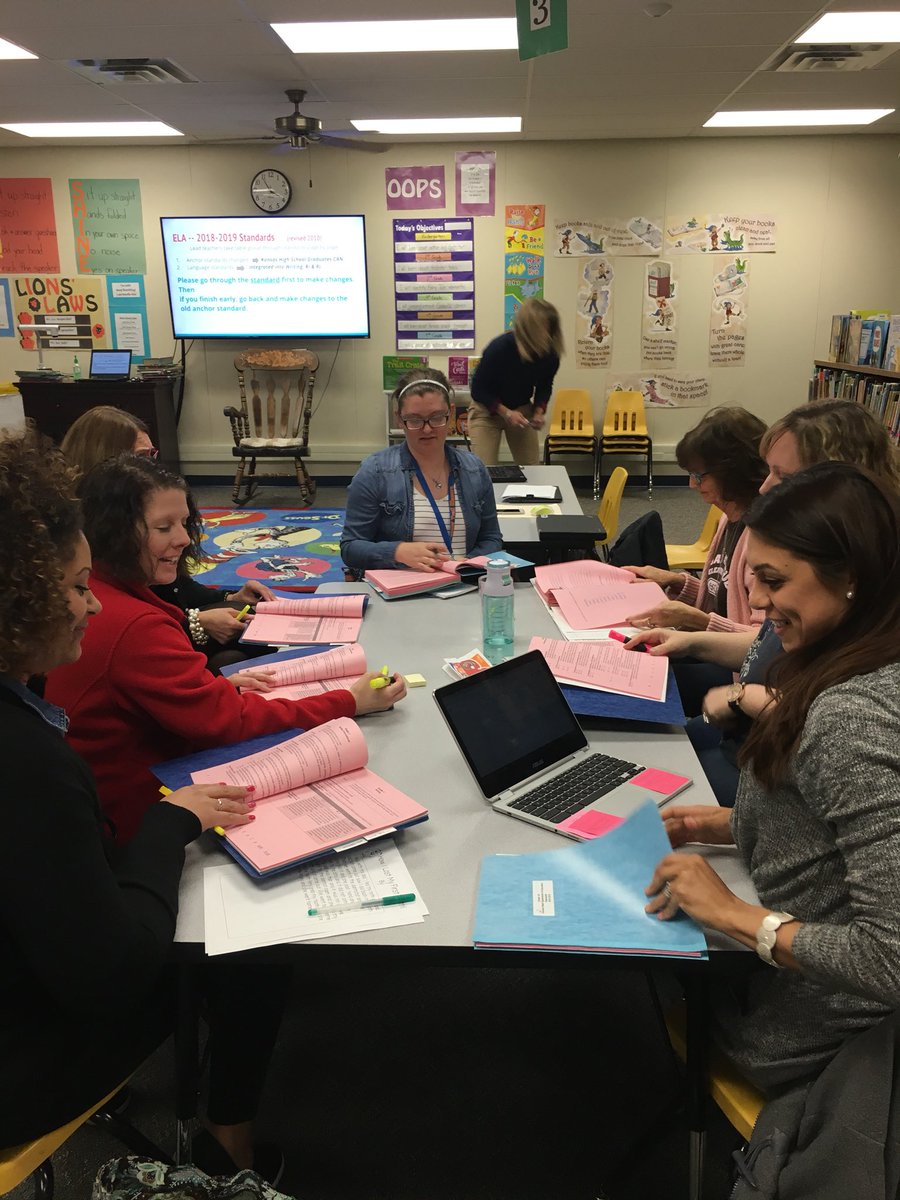 GriffinJess's tweet photo. 1st grade teachers processing on new ELA standards! Gearing up for next year already! So proud of this group, they always work so hard! #EmporiaProud https://t.co/wKPnfH6FtC