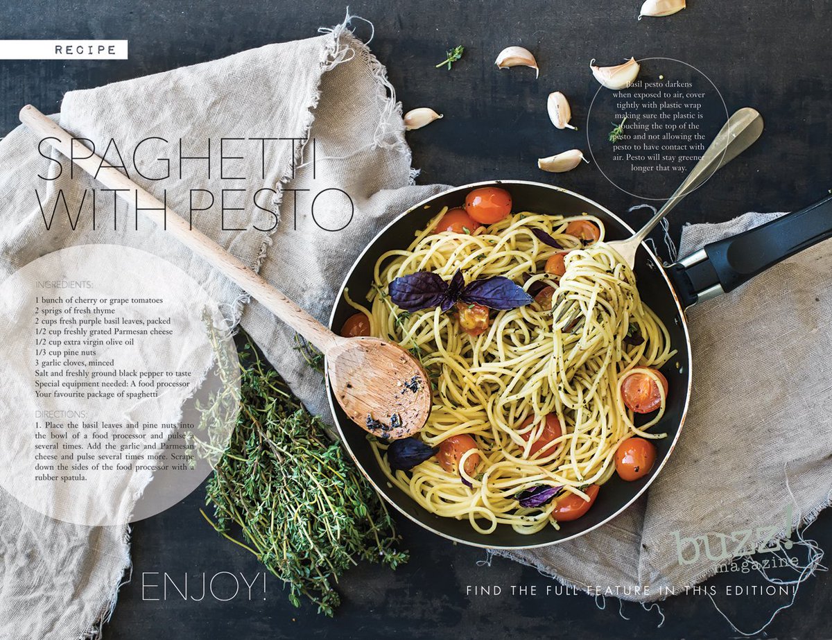 buzzgta's tweet photo. Ok, now I am hungry! Mmmm spaghetti with pesto sounds perfect right about now!! Check out this and more in the latest @buzzgta edition!! 😍 #hungry https://t.co/FdltiCmoL1