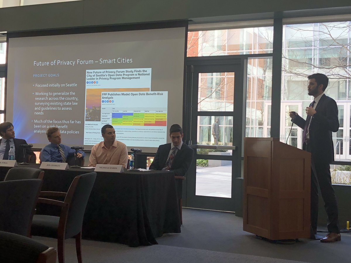 futureofprivacy's tweet photo. *Up now* Will Tucker and Sam Zwingli present their work on #SmartCities and #AI at 'Student Experiences in Tech Law and Policy' at @UVALaw. Nice work! @k_finch @BrendaKLeong #privacy https://t.co/lt2bWWoXs1