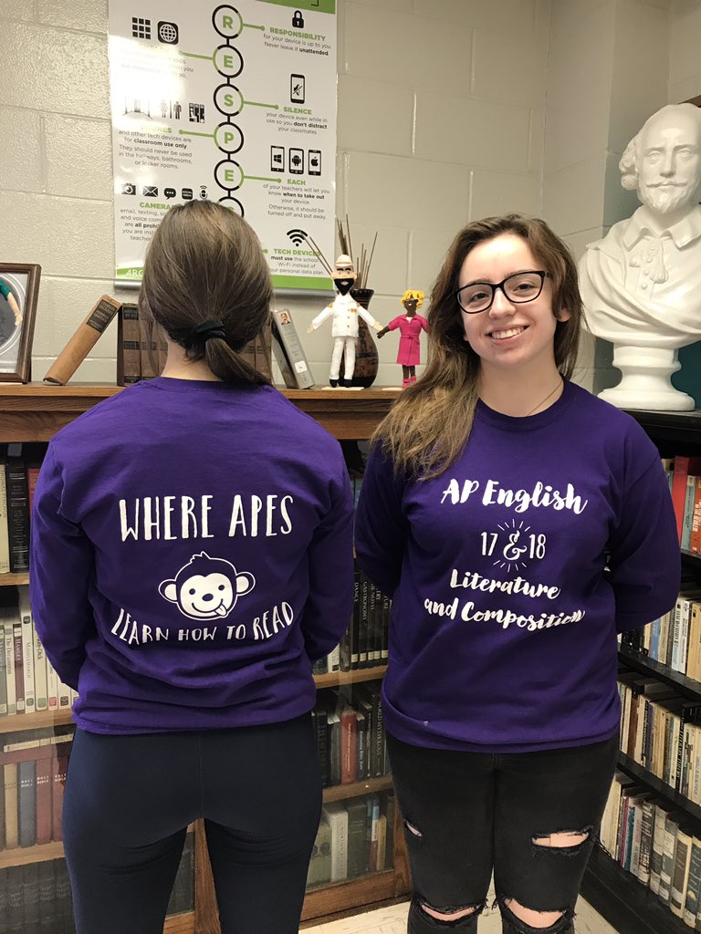 MrStrzechowski's tweet photo. This year's student-designed t-shirt for AP English Lit and Comp!
#bibliophile #APEwear #Classof2018 #aplitchat https://t.co/OsiTsLpYL9