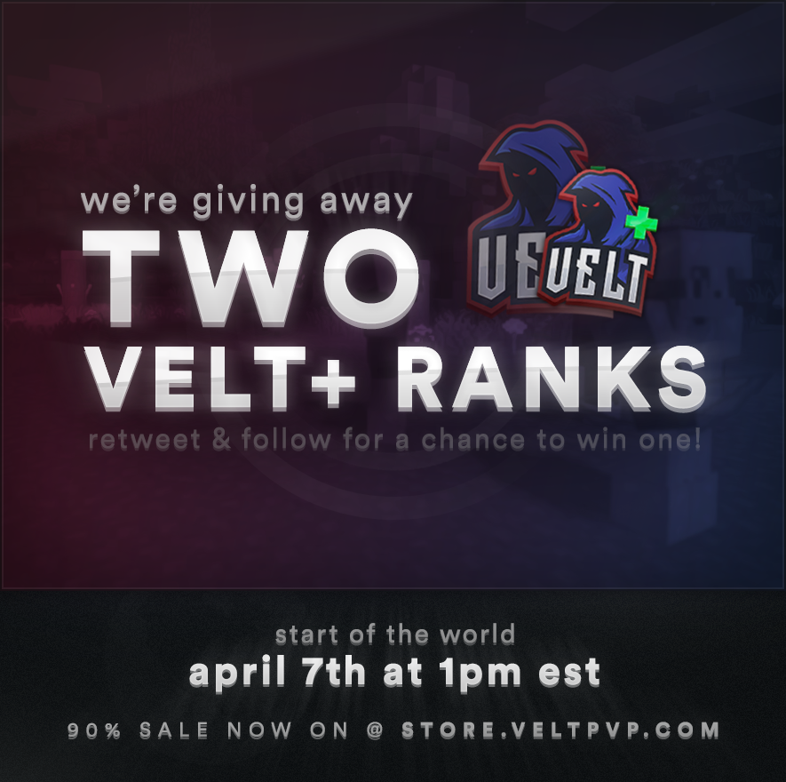 VeltPvP's tweet photo. VeltPvP 5.0 Week 16 Giveaway. 🎁

Retweet &amp; Follow us for a chance to win One of Two Velt+ ranks! 🥚

An April Key All will take place two hours after SOTW (3:00 PM EST). ���️ https://t.co/4gf7E8Lqzq