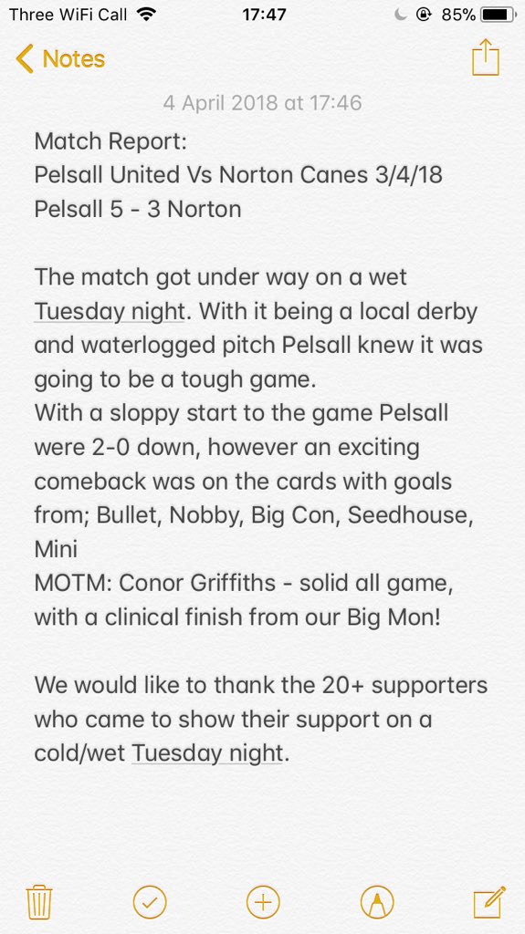 MATCH REPORT:
Pelsall United Vs Norton Canes 3/4/18
