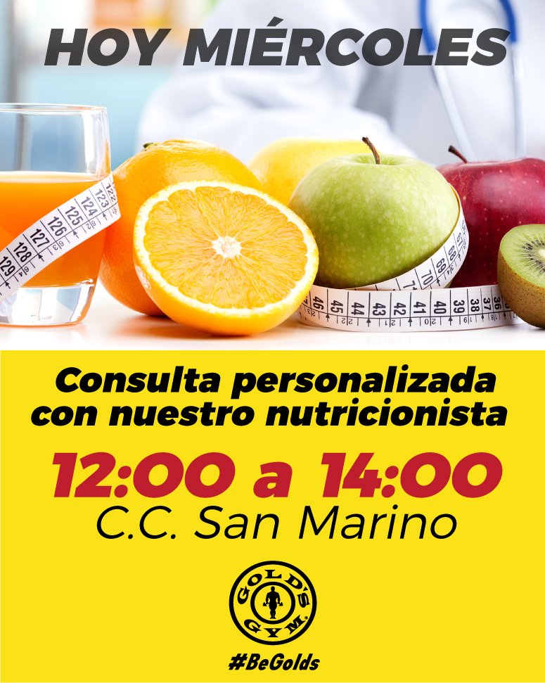 goldsgymec's tweet photo. Visítanos en @Sanmarinogye HOY a partir de las 12:00 hasta las 14:00 con nuestra especialista en nutrición. Los esperamos!

#BeGolds #BeGym #Nutrición #Salud #Bienestar https://t.co/FcvVmFmauG
