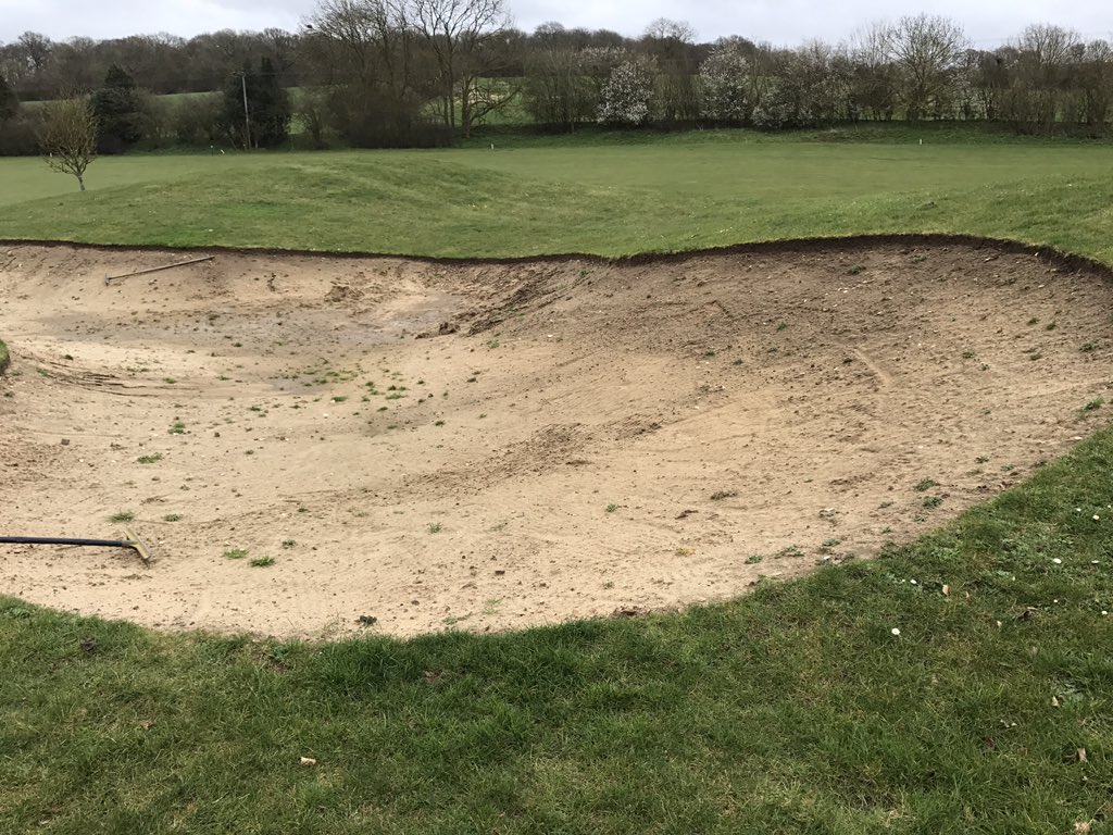 JG_GREENKEEPER's tweet photo. What today consisted of as course was very wet gave us a chance at giving a new life to some of our bunkers @ChesDowns @andycopeland088 https://t.co/FQQDVs33nP