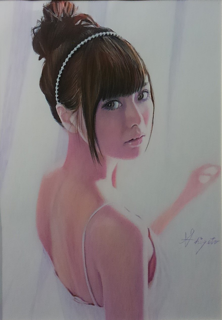 絵画　色鉛筆画　女性　S.Tomo  「作品665」 絵画 色鉛筆画 女性 S.Tomo 媚び 「作品665」
