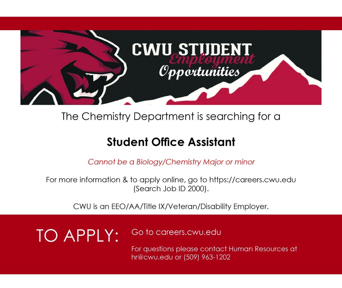 CWUStudentJobs's tweet photo. Looking for an office assistant position on campus? Look no further! Apply today! https://t.co/HeGiHytgKW