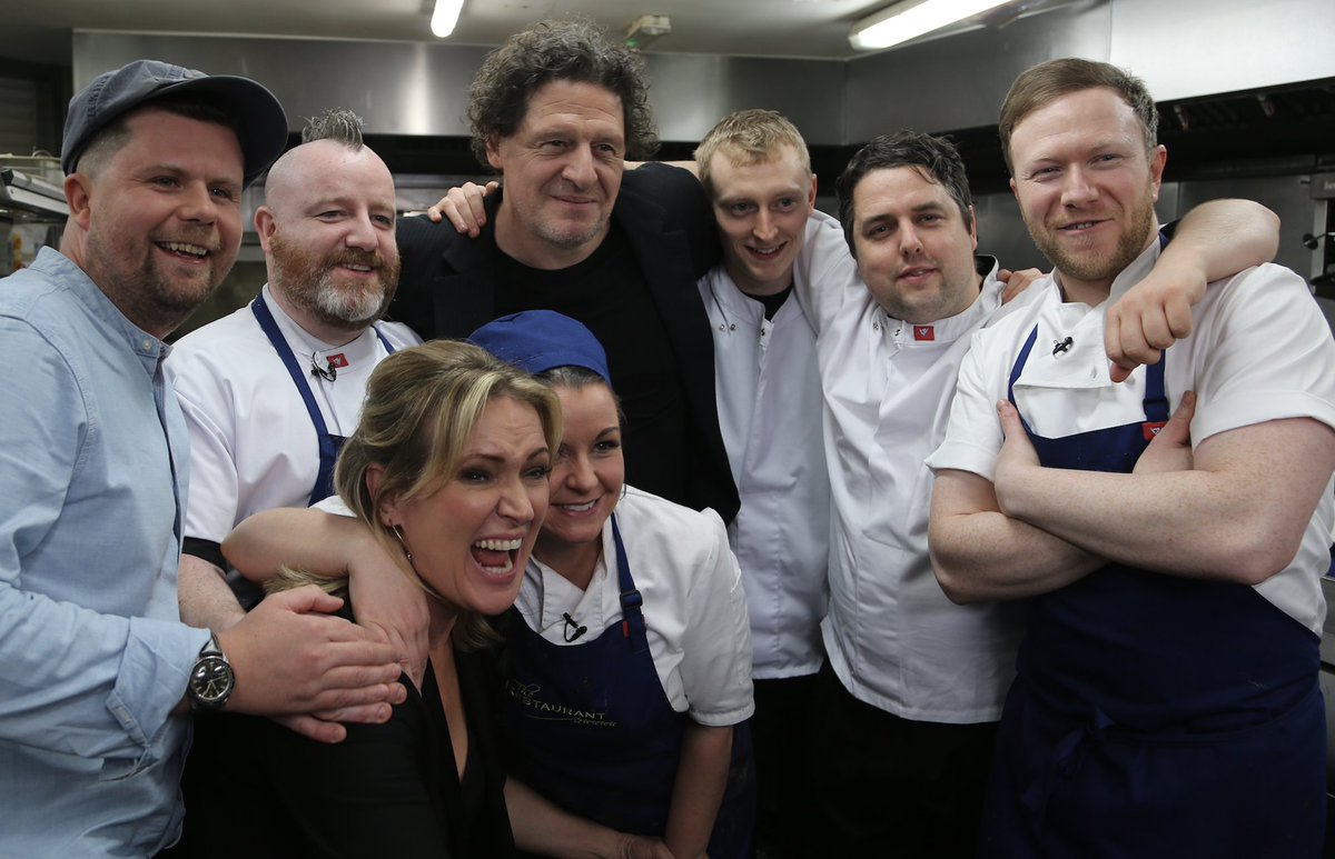 Behind every Guest Head Chef is a team all aiming for 5 stars. <a href="/gazzachef/">Gary O Hanlon</a> <a href="/ChefMcAllister/">Stephen McAllister</a> <a href="/LouiseLennox_/">Louise Lennox</a> <a href="/jhjohn/">John Healy</a> <a href="/anthony99smith/">Anthony Smith</a> &amp; Josh <a href="/rachelallen1/">Rachel Allen</a> <a href="/MPWDonnybrook/">Marco Pierre White</a> #TheRestaurant