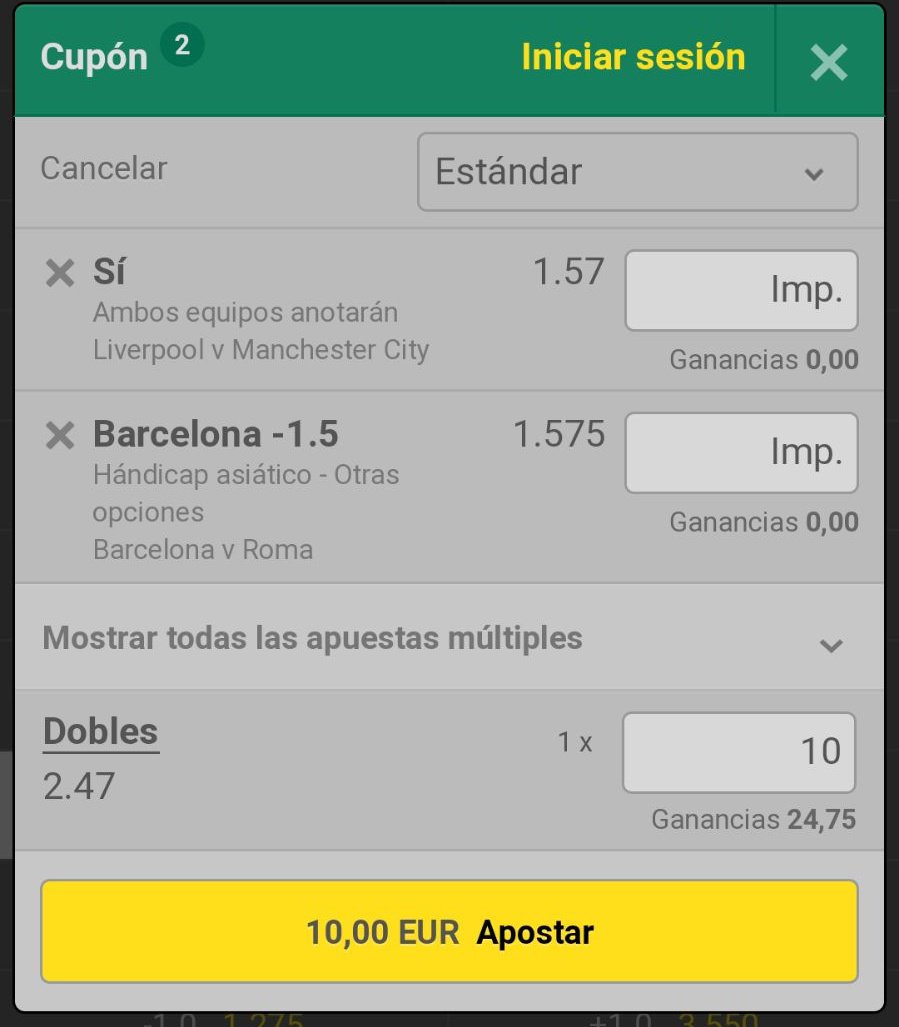 Buenas tardes familia! Hoy llevamos un par de apuestas para los amantes del fútbol ❤😝

Amenizando esta preciosa tarde de #ChampionsLeague !! 😎