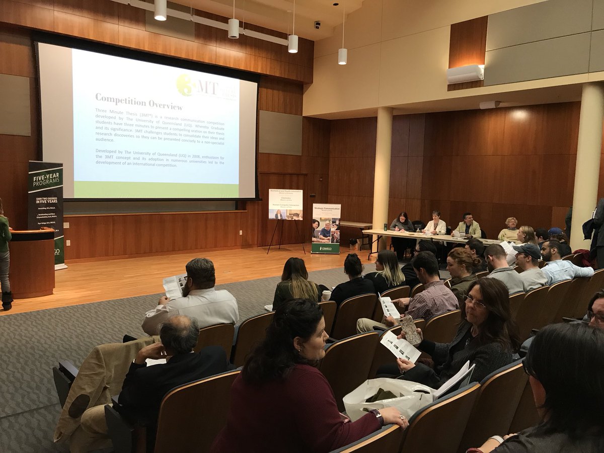 sunyoswego's tweet photo. We’re ready for the 1st-ever 3-Minute Thesis (#3MT) competition, starting at 1:30 in MCC auditorium. #OzQuest @OswegoGradStudy https://t.co/mEcV7TRCgV