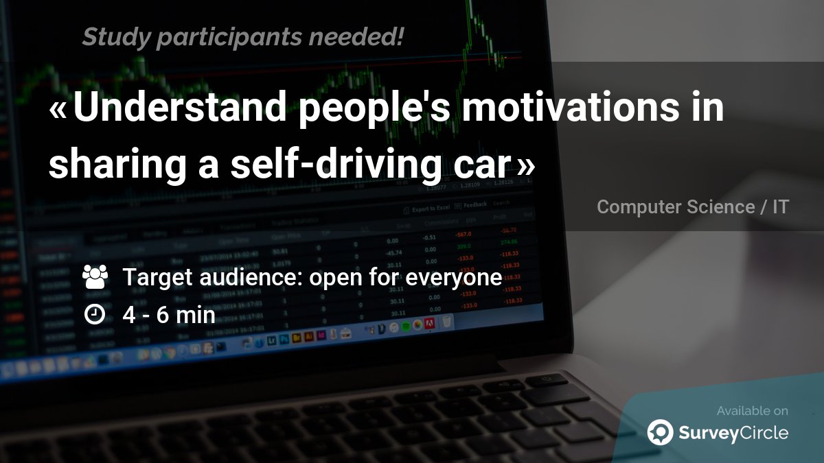 daily_research's tweet photo. Current online study which is still recruiting participants:
"Understand people's motivations in sharing a self-driving car" https://t.co/AzvNijap2B via @SurveyCircle
#ConsumerBehavior #SelfDriving #SharedCars #AutomatedDriving #Survey https://t.co/WDNKYjpokf