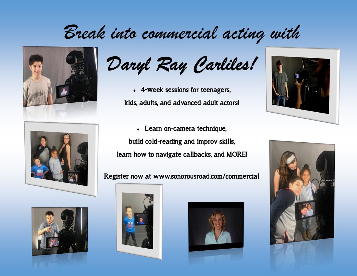 SonorousRoad's tweet photo. We're excited to start Intro to Commerical Acting for kids TODAY! Be sure to visit the website and take a look at our offerings; there's a class for every age and experience level! https://t.co/rhYfdSWDcA https://t.co/l47EQAsi56