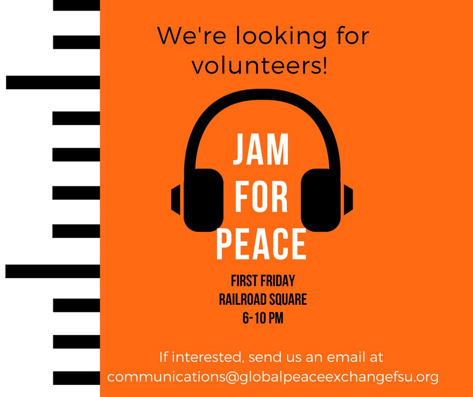 Want to get involved in #JamforPeace? Here's how to #volunteer: globalpeaceexchangefsu.org/jam-for-peace #GlobalPeace
