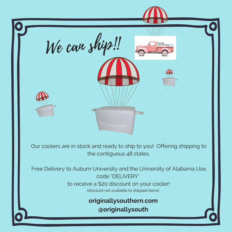 originallysouth's tweet photo. Did you know we can ship?  Visit our website - coolers are in stock and ready for you!  We still offer free delivery to Auburn and Alabama - use coupon code "DELIVERY" for a $20 discount.  https://t.co/YOXlYCxaHQ #sorority #coolers #fratlife #sratlife #formal https://t.co/oOwN9gHnDP