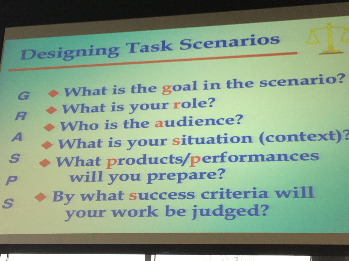 lschwartz76's tweet image. Good reminder when designing #performancetasks - Day 2 of UBD with @jaymctighe @ILASCD