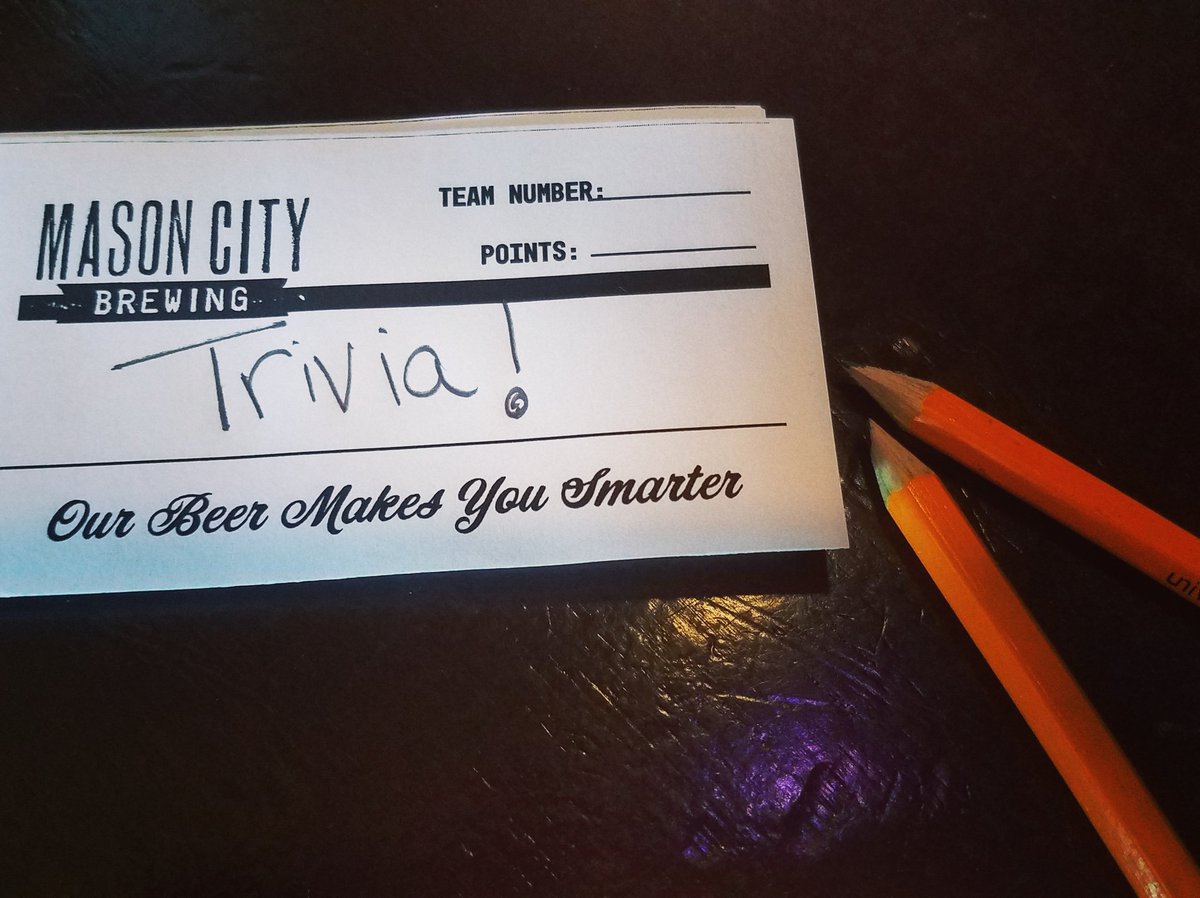 Trivia tonight! We're back for season seven of our pub trivia. Every Wed. &amp; Thur. Doors open at 5.  Trivia starts at 7. #masoncitybrewing