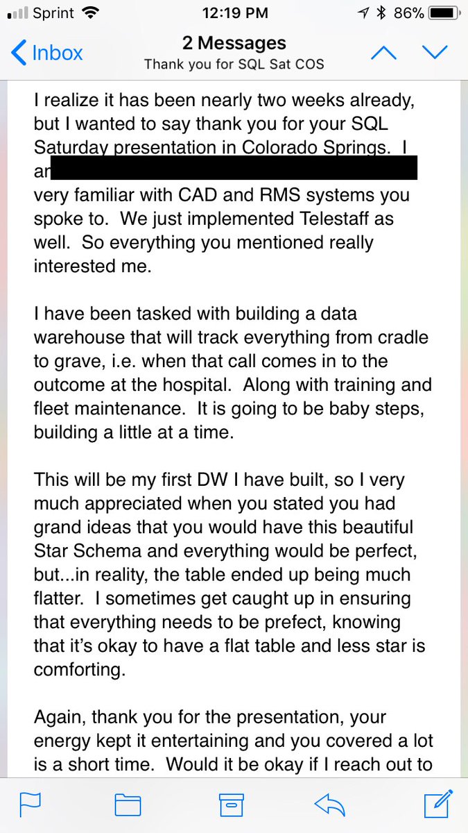 landrews5807's tweet image. This is why I like presenting!  Made my day to get this email!! #SQLSatCos
