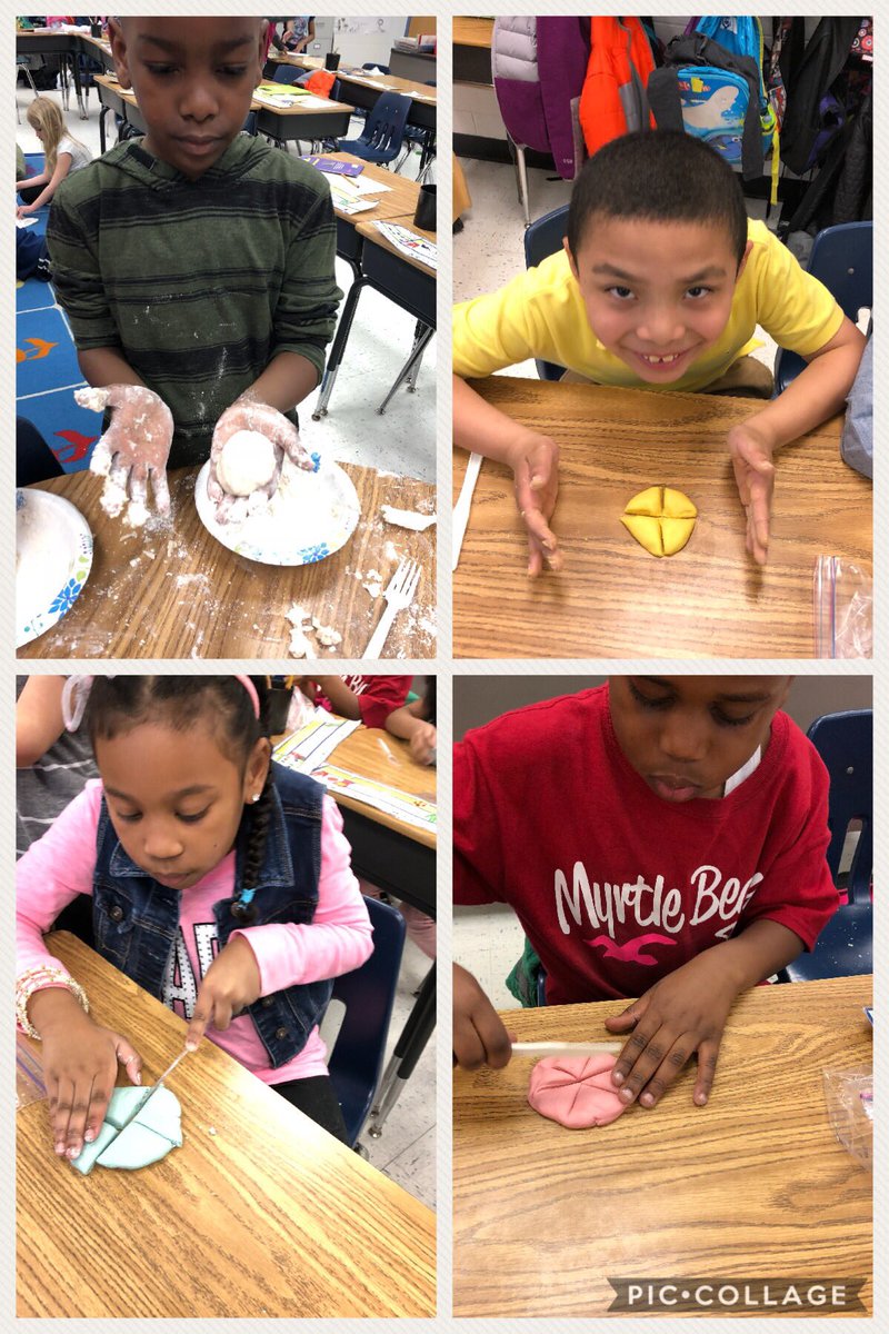 Yesterday we met our SWANS behavior goal and made play dough. Today we used our play dough to practice fractions! @SwansCreekES #HandsOnMindsOn #WeAreSwans