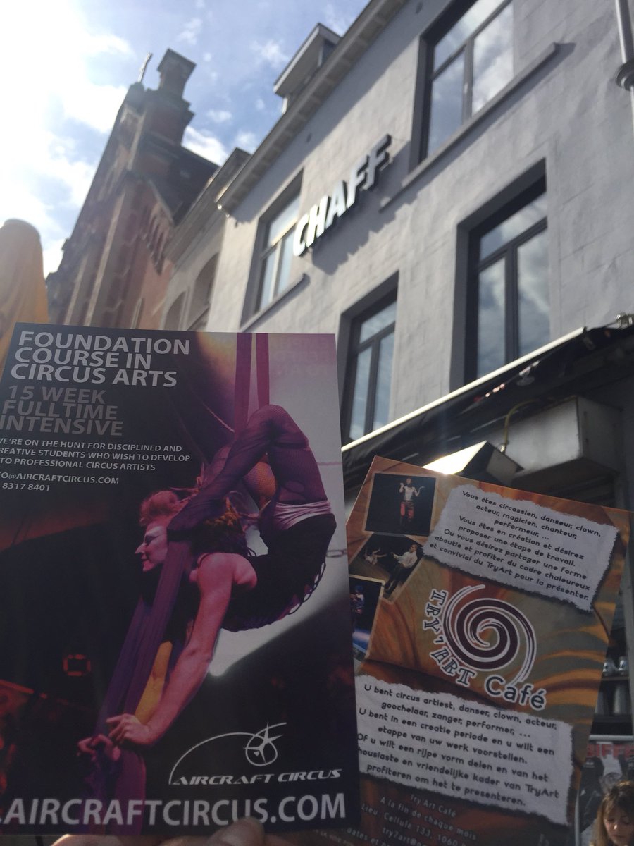 AirCraftCircus's tweet photo. Celebrating @circus250 & #FirstDayOfCircus in Brussels at awesome circus spots!
- Chaff (bar, restaurant, art friendly)
- Madame Moustache (bar, club, concerts)
- Ecole Cirque De Bruxelles (school)
- Académie des Beaux Arts (performance arts)
- Espace Catastrophe (school) https://t.co/F63Ma0Iq57
