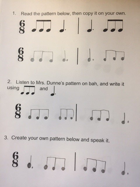 We're finishing Unit 2 of Conversational Solfege.  2nd Graders practice writing, decoding, and composing with our new rhythms.
