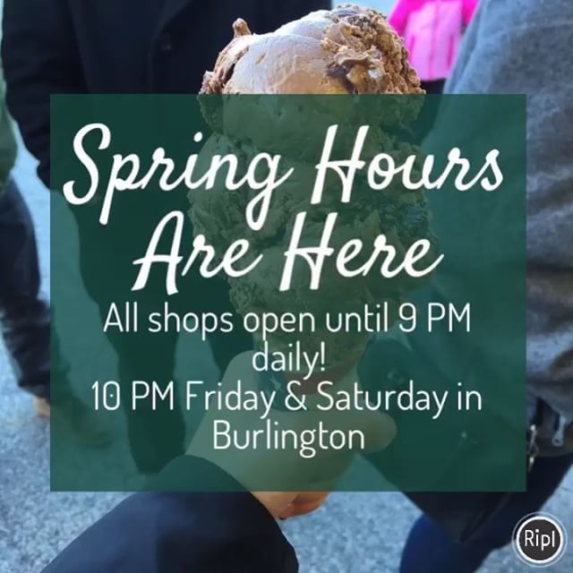Spring hours are here! All shops are open until 9 PM daily and until 10 PM on Friday’s &amp; Saturday’s in Burlington!
.
.
.
#BedfordFarms #GDFIC #GreatDayForIceCream #IceCream #BedfordMA #ConcordMA #BurlingtonMA ift.tt/2Hb3Wcu