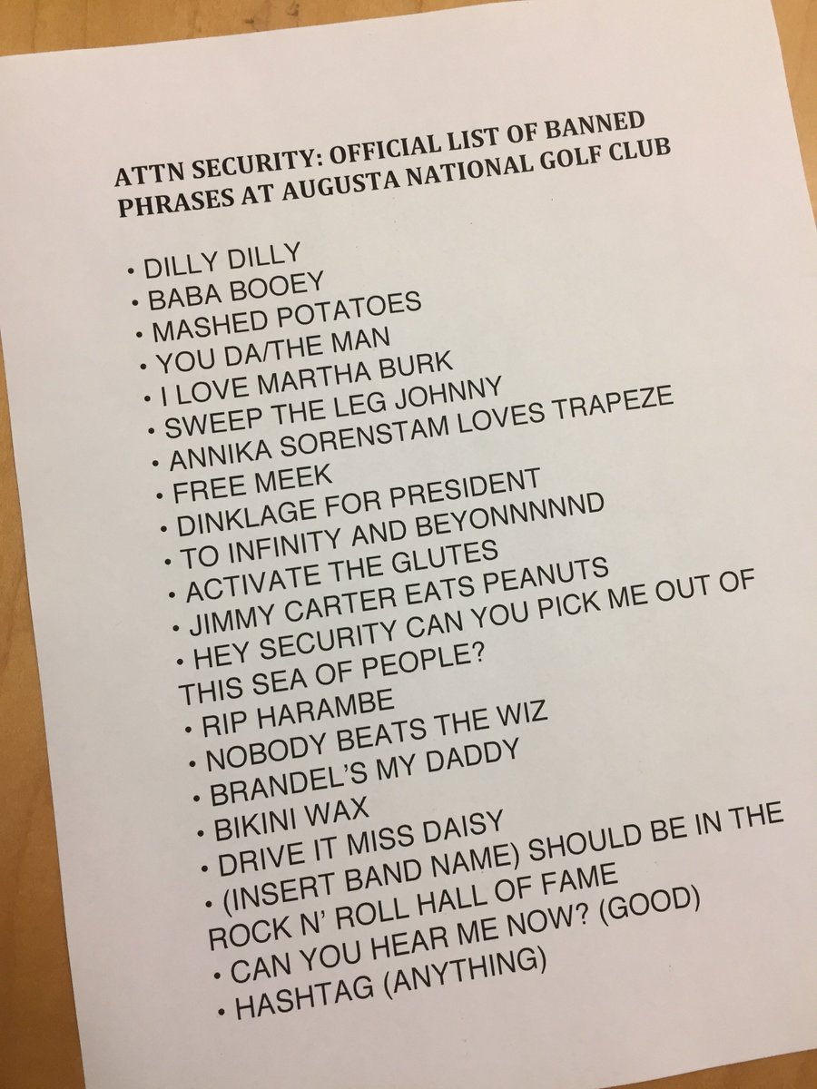 Skratch's tweet photo. We got our hands on the top secret “NO YELL” list at the Masters. https://t.co/fi4MGwhpGn
