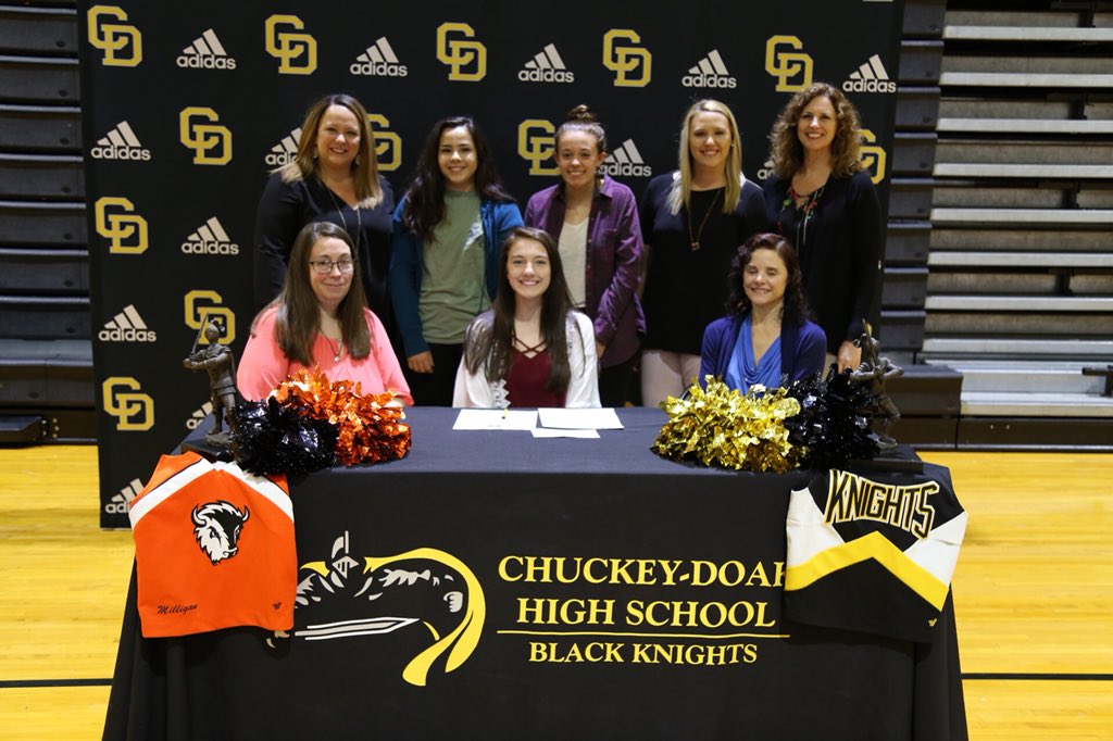 cdhs_cheer's tweet photo. Congratulations to Hallie! She will be continuing her cheerleading career at Milligan College! #goBuffs #cdcheer #blackknights 💛🖤 https://t.co/g9W3z019oU