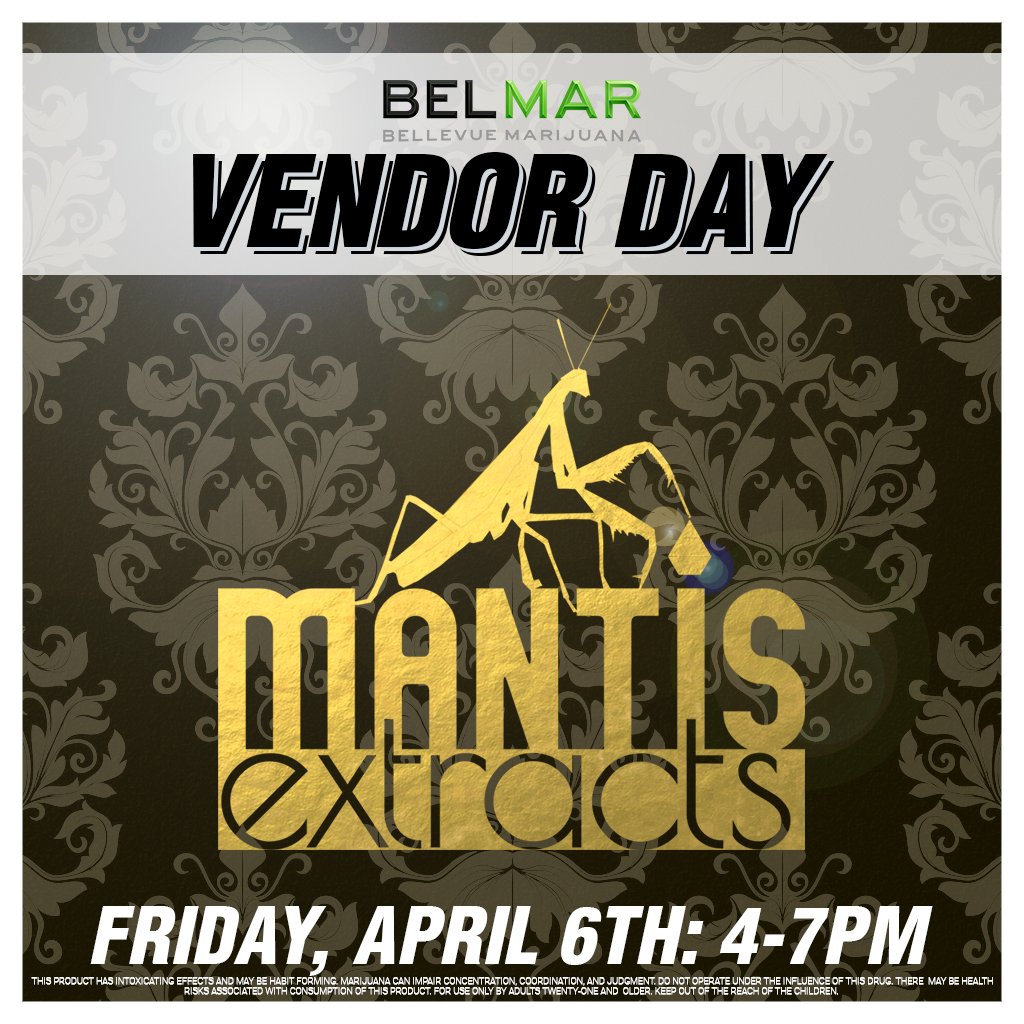 Hang with <a href="/MantisExtracts/">Mantis Extracts</a> this Friday! We have in store specials on ALL their products ALL WEEK to celebrate this amazing vendor! A special release of WItch of the West #6 flower will be available Friday!
#MantisExtracts #BelMar #BellevueMarijuana #MantisGardens #THC #Wax #Dabs