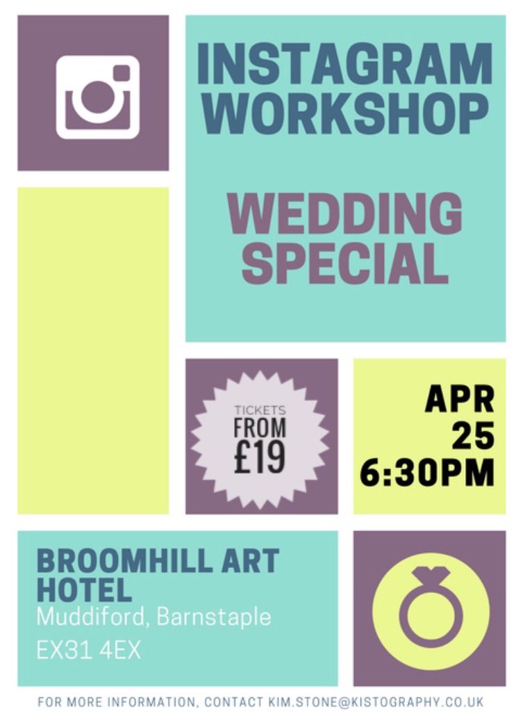 Instagram Workshop- Wedding industry special 25/04, 6:30pm @broomhillart @bluefizzevents bit.ly/2G4smWP #DevonHour #devon #northdevon #northdevonweddings