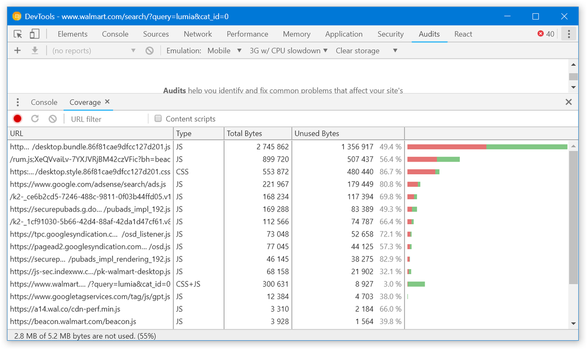 iamakulov's tweet photo. 🔥 TIL Chrome can measure the percentage of unused JS and CSS on the page!

DevTools → Top-right menu → More tools → Coverage https://t.co/sSgxq4arwx