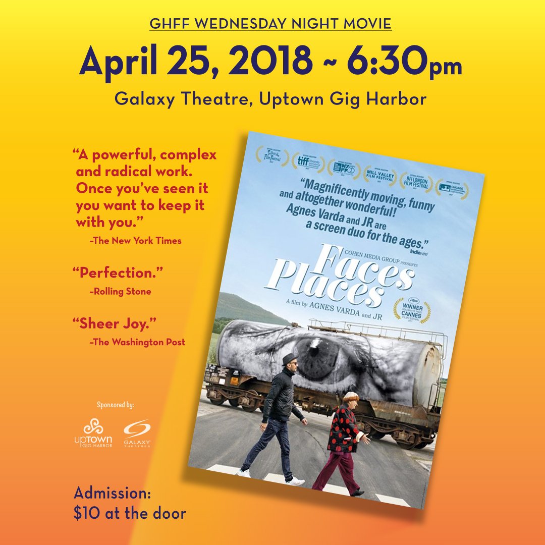 GigHarborFilm's tweet photo. Our next movie night is on Wednesday April 25th! This months film is the critically acclaimed documentary "Faces Places" from directors Agnès Varda and JR!
Visit our website for more information: https://t.co/zJH4gm4Sq9
#gigharborevents #supportindiefilm #indiefilm https://t.co/pfiqnoMuyr