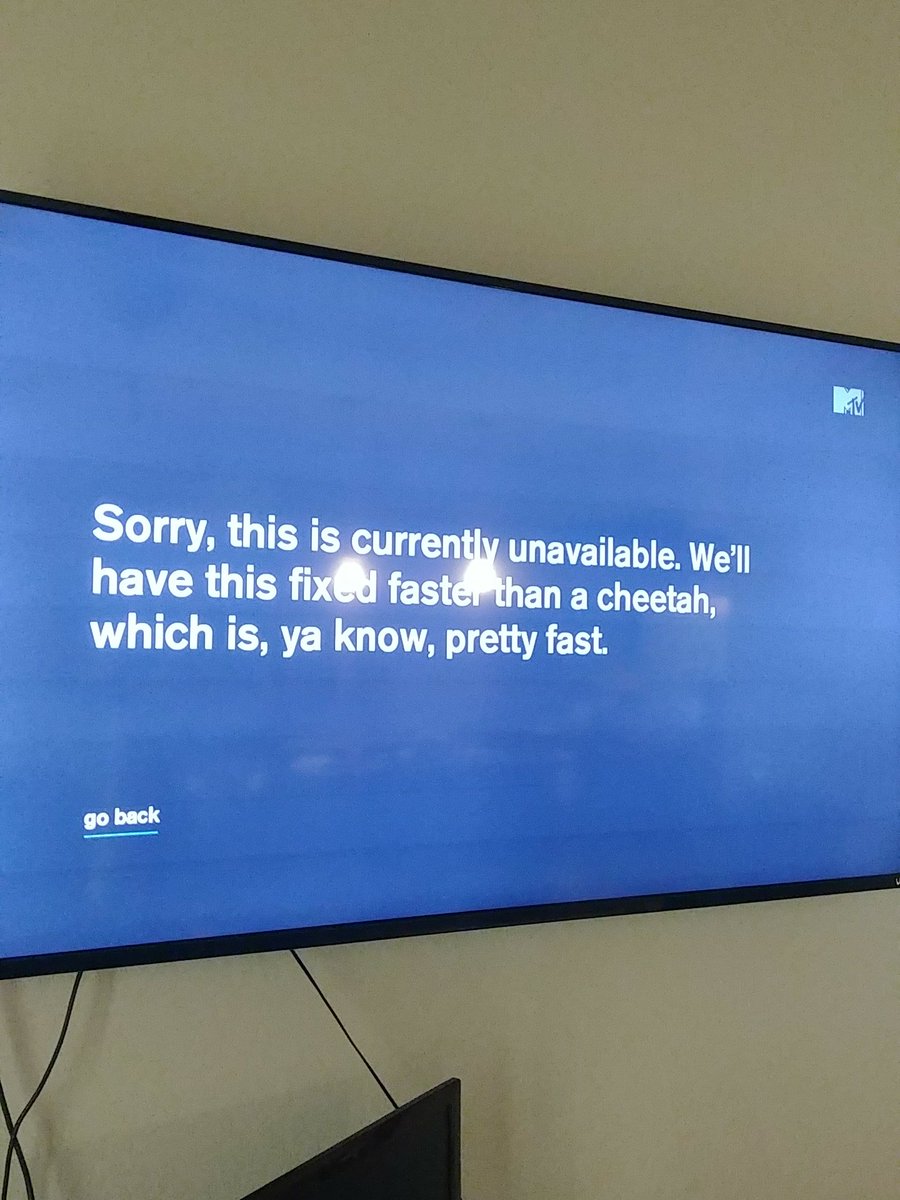 SallyMander00's tweet photo. It's said this for 2 hours now.  I feel like the cheetah won. @MTV @RokuPlayer https://t.co/IawTJcOjGG