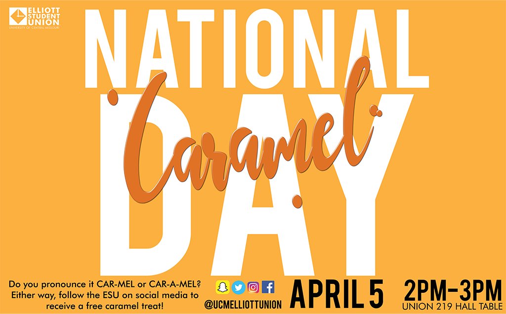 UCMElliottUnion's tweet photo. Tomorrow is going to be a sweet day in the ESU.   @DiningUCM  made delicious #NationalCaramelDay treats and we're sharing! https://t.co/7jh1VIZrA4