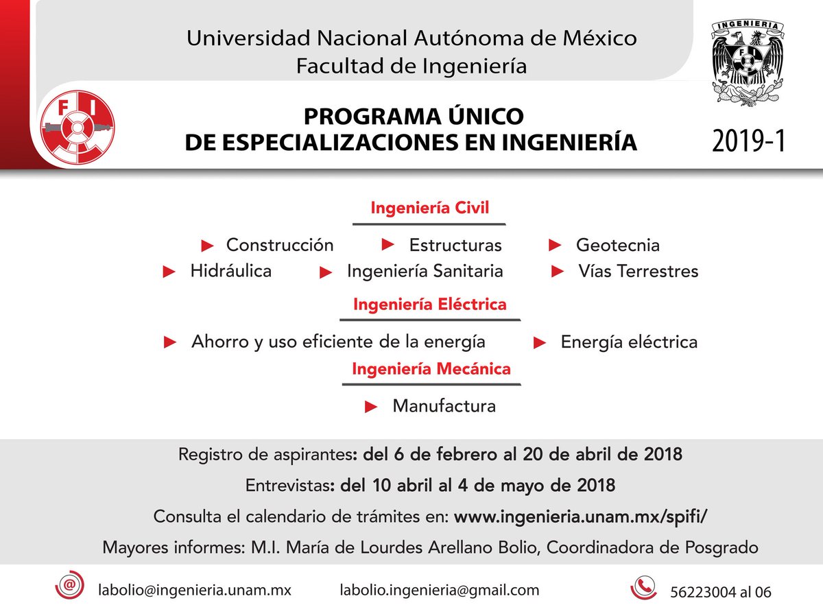 Registro de aspirantes para el Programa Único de Especializaciones en Ingeniería  
ingenieria.unam.mx/spifi/
