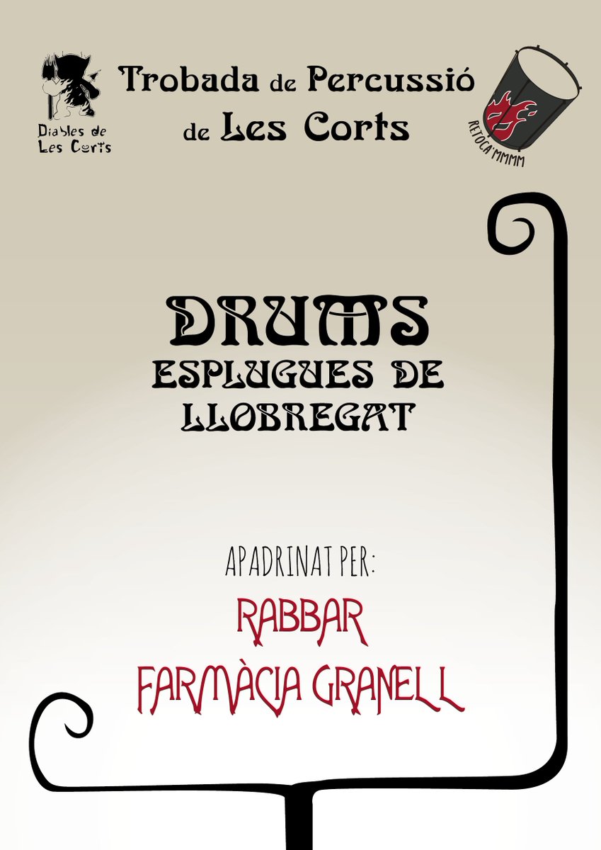 🥁 #retocam18, Trobada de Percussió de #lescorts, aquest dissabte!
📌 Us presentem els grups participants: <a href="/DrumsEsplugues/">Drums Batukada</a> (8/12)
👦Així sonen: youtu.be/27Hm0ua0nOY
🔥Apadrinats pel comerç de proximitat: Rabbar i Farmàcia Granell